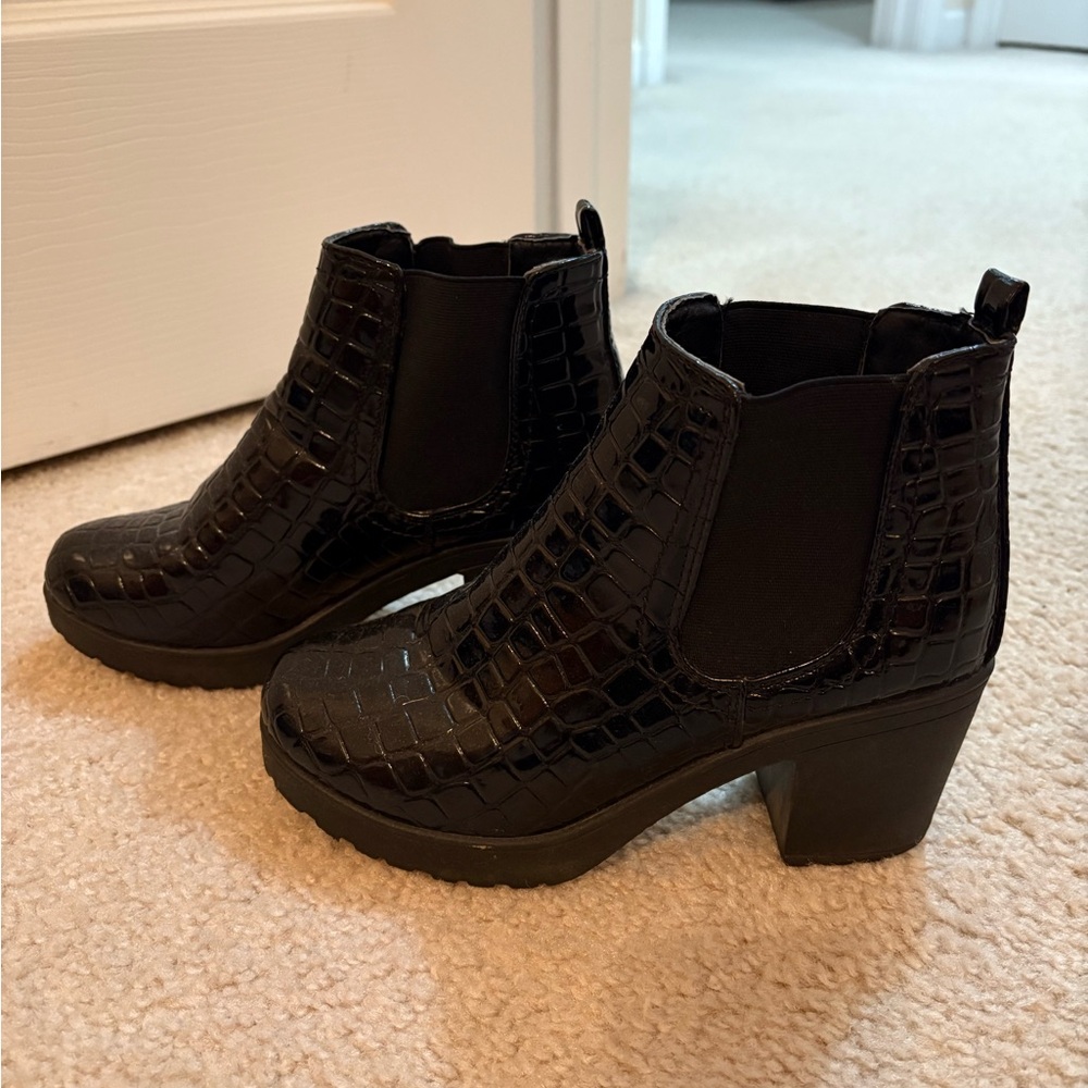 Black crocodile ankle boots